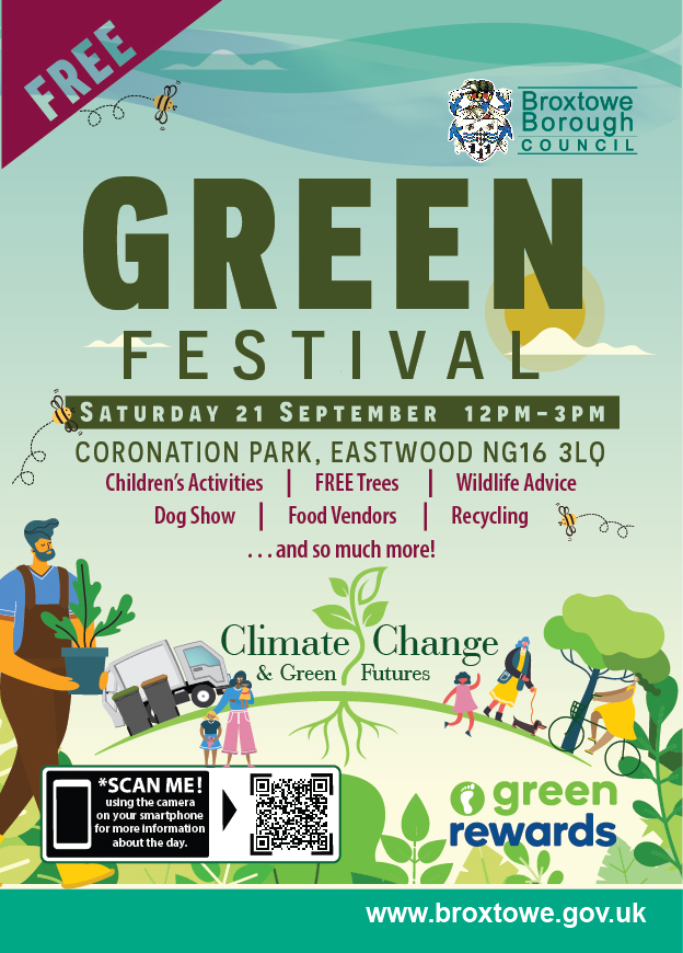 A Poster For The Green Festival 2024 Taking Place On Saturday 21 September At Coronation Park In Eastwood.