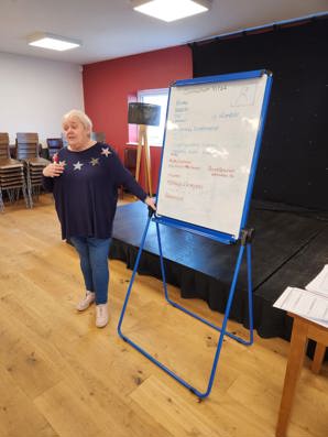 Teresa Cullen delivering training with a whiteboard