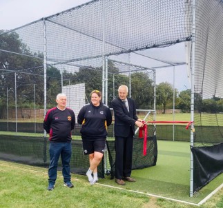 Picture shows Council Leader Milan Radulovic MBE (R), Eastwood Town Cricket Club Chairman, Steve Wyer (L) and Notts Recreational Cricket Women and Girls’ Development Officer Jemima Dalton.