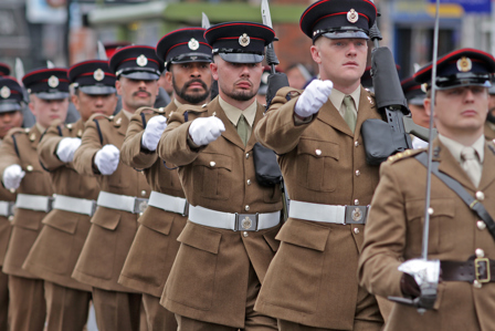 Soldiers marching in the Freedom Parade in Stapleford